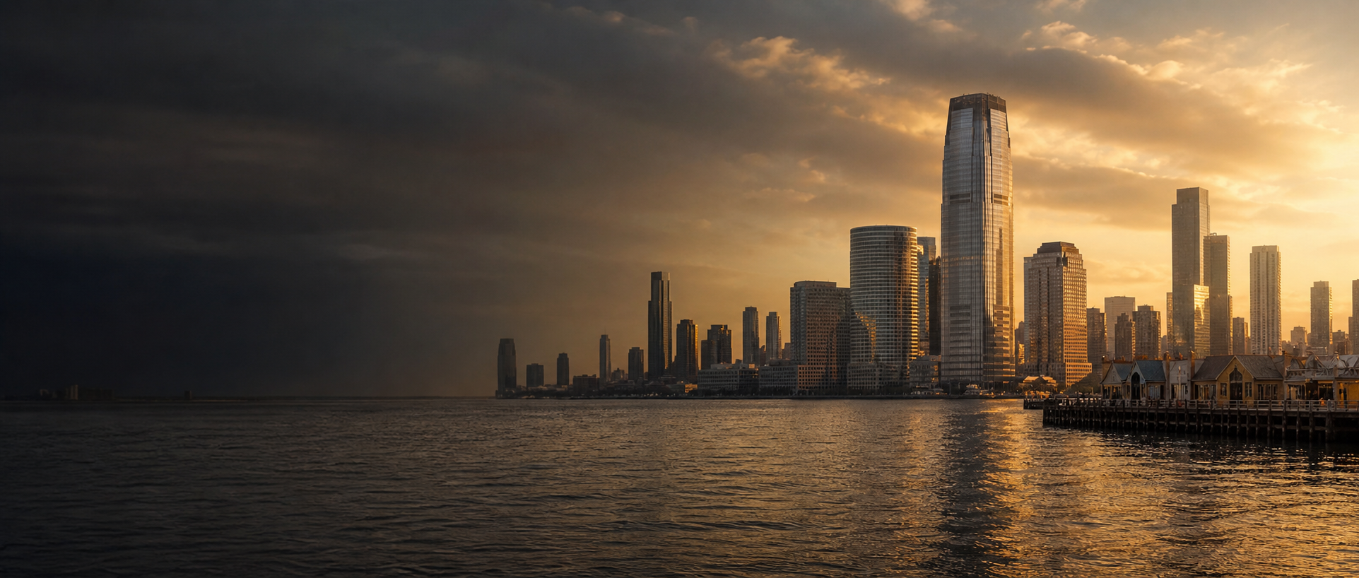 New Jersey skyline at golden hour